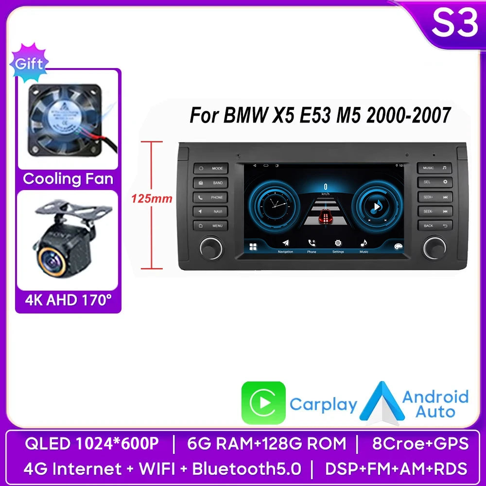 7" Android Car Stereo for BMW 5 Series E39 & X5 E53 (1996–2003) — Android Auto, GPS, 4G, WiFi, 2-DIN