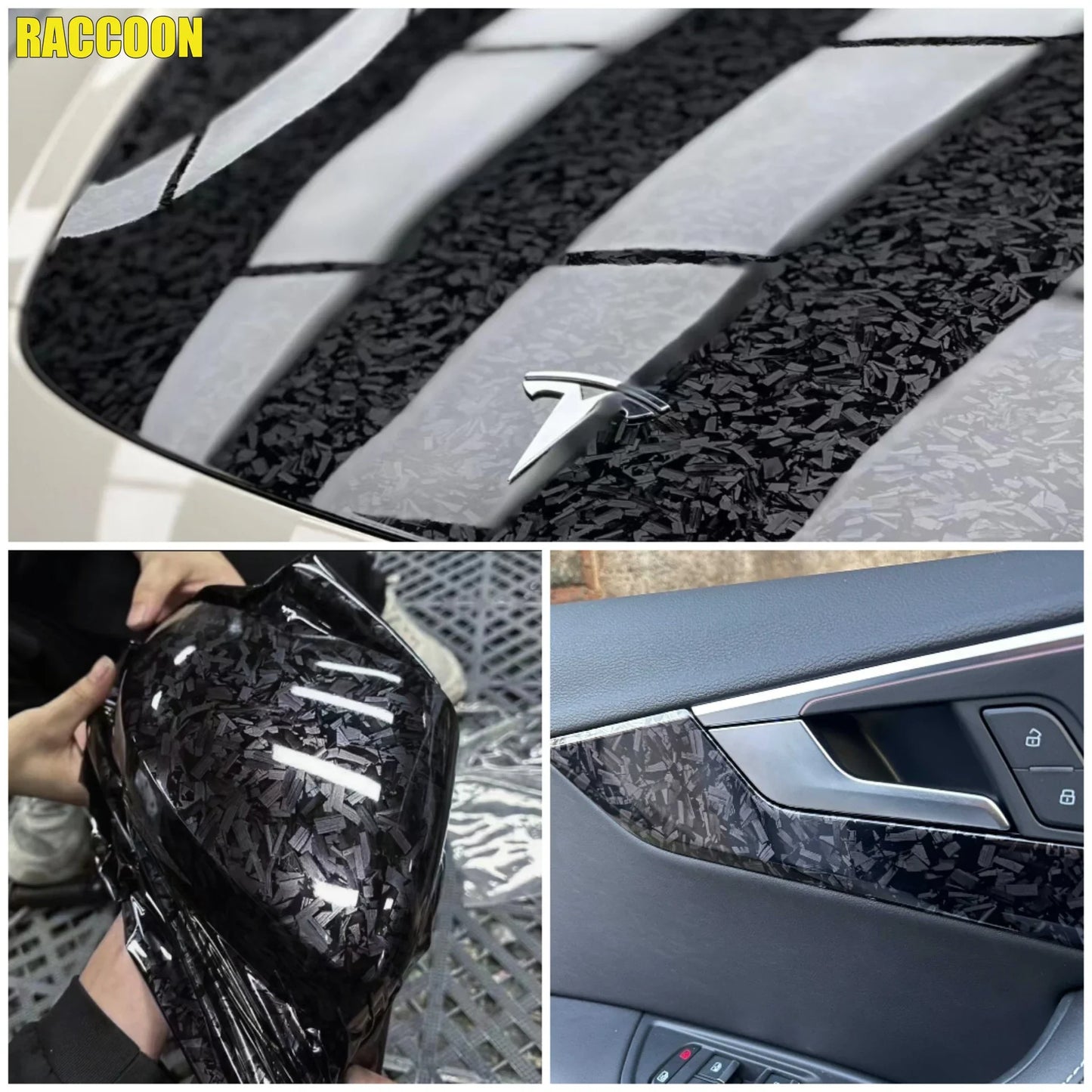 Premium PET Glossy Black Forged Carbon Fiber Vinyl Wrap Film Car Styling Stickers For Motorcycle Bicycle
