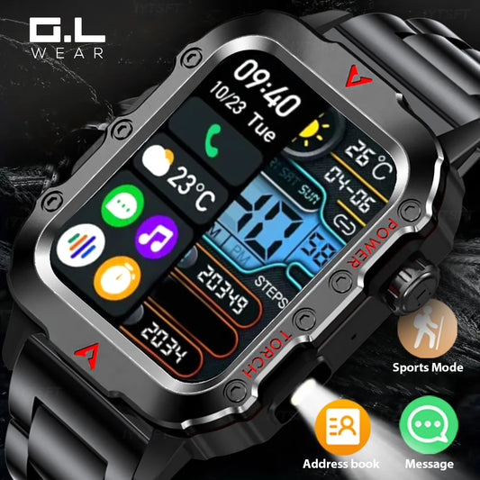 G.L Wear 2026 New Sports Smart Watch Bluetooth Talk LED Flashlight Multi-function Outdoor Sports Smart Watch for Men Women