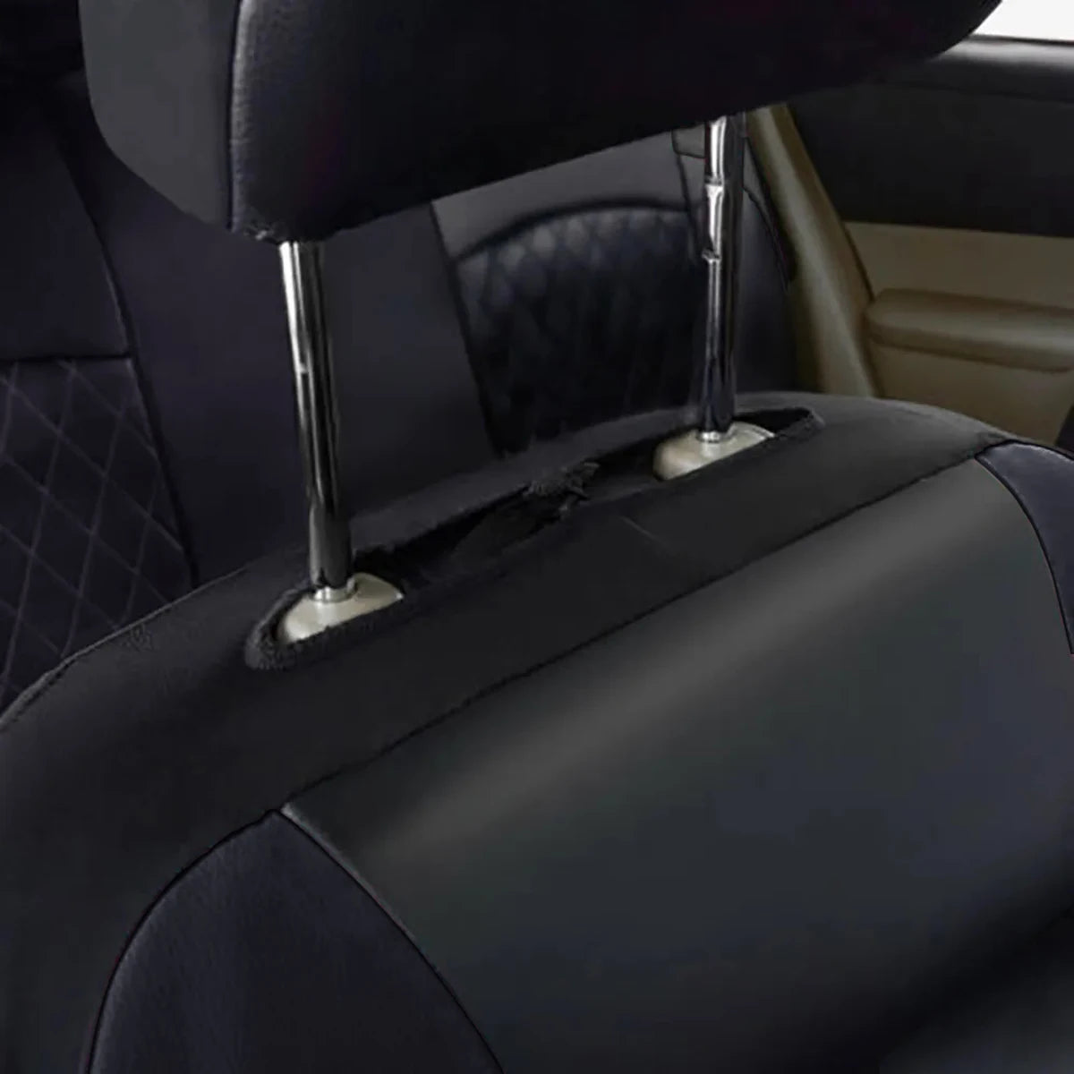 All-Season Quilted PU Leather Car Seat Cover, Waterproof Set