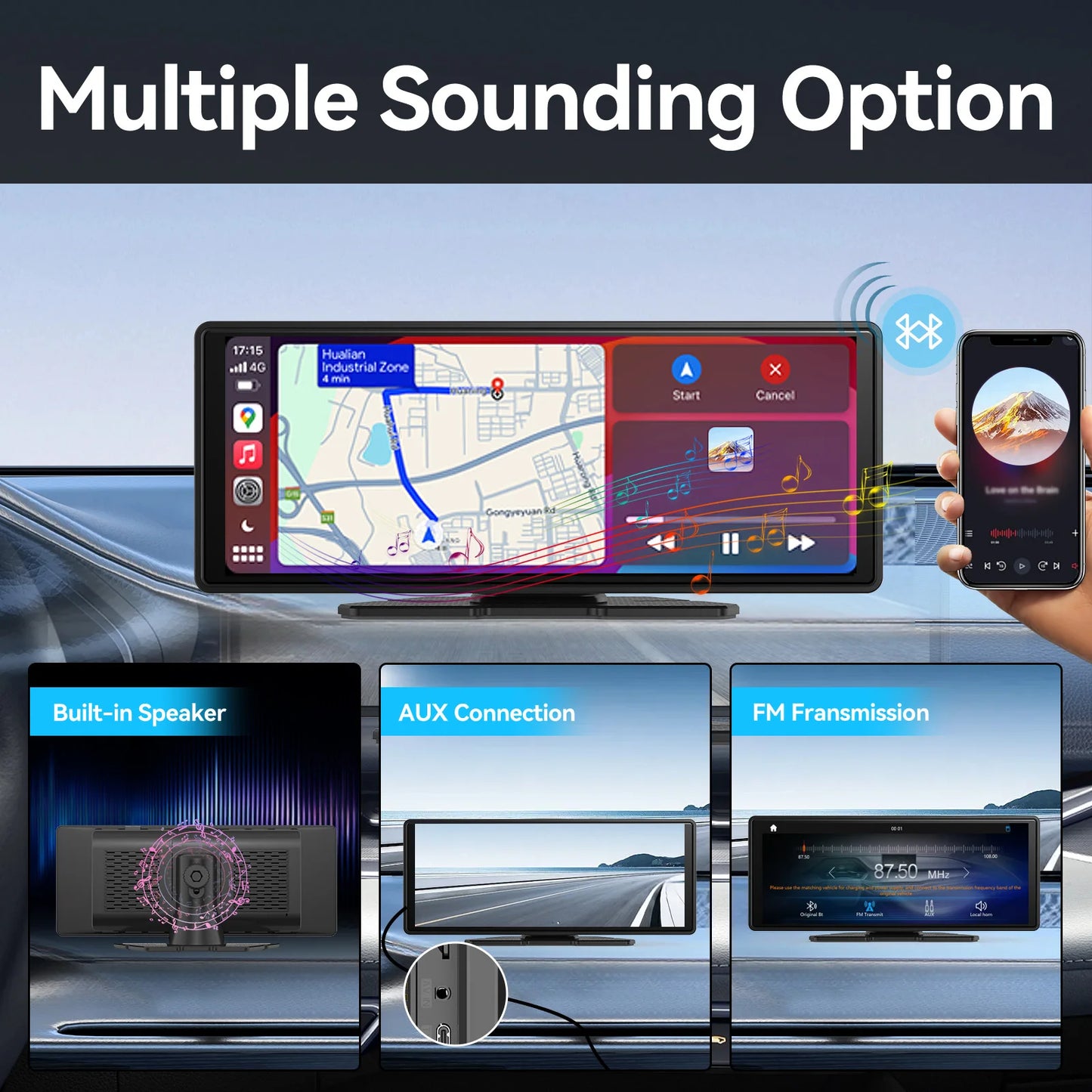 Portable Wireless CarPlay & Android Auto Touchscreen — Dash-Mount Car Stereo Display, Universal Fit