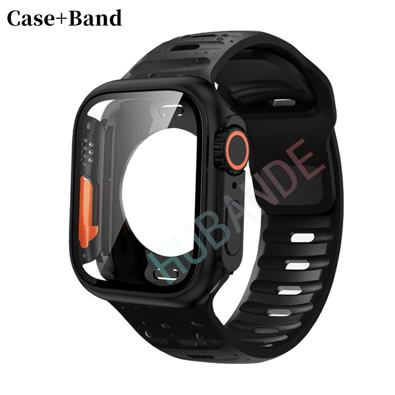 Silicone strap For Apple Watch 44mm 45mm 41mm 40mm Bracelet+Screen protectores Change to Ultra For iWatch Series 9 8 7 SE 6 5 3