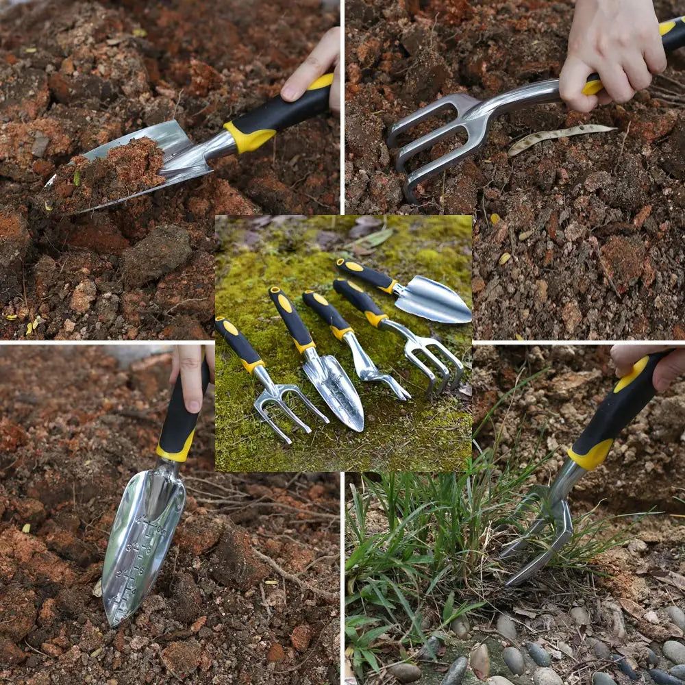 MMAlto 5-Piece Garden Tool Set – Hand Trowel, Cultivator, Weeder, Transplanter & Weeding Fork | Ergonomic Aluminum Handle