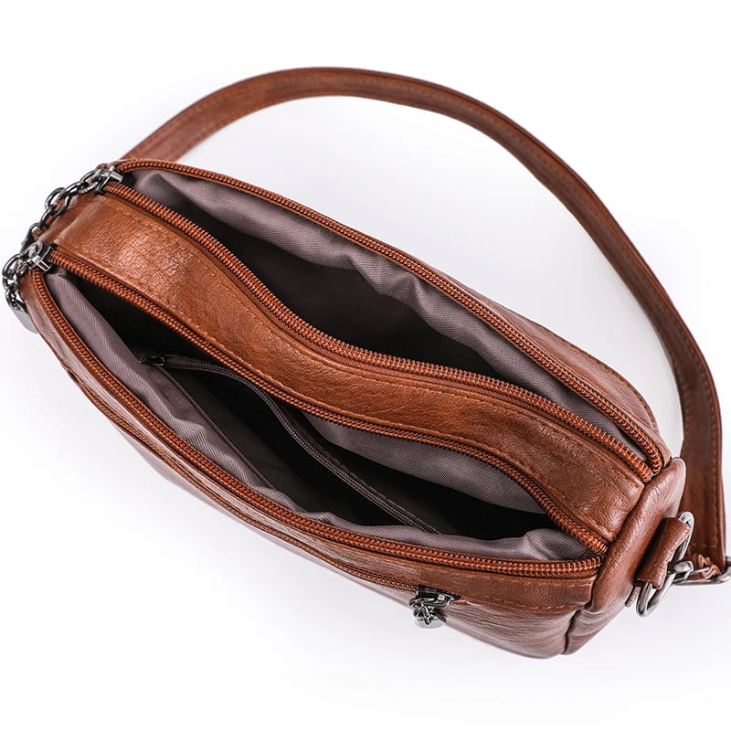 Women's Vintage Faux Leather Crossbody Bag - Zip Shoulder Purse - photo 6