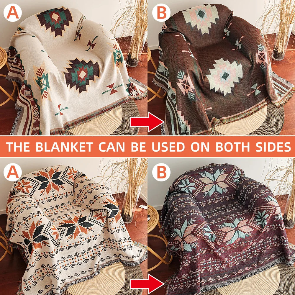 Aztec Boho Throw Blanket with Fringe