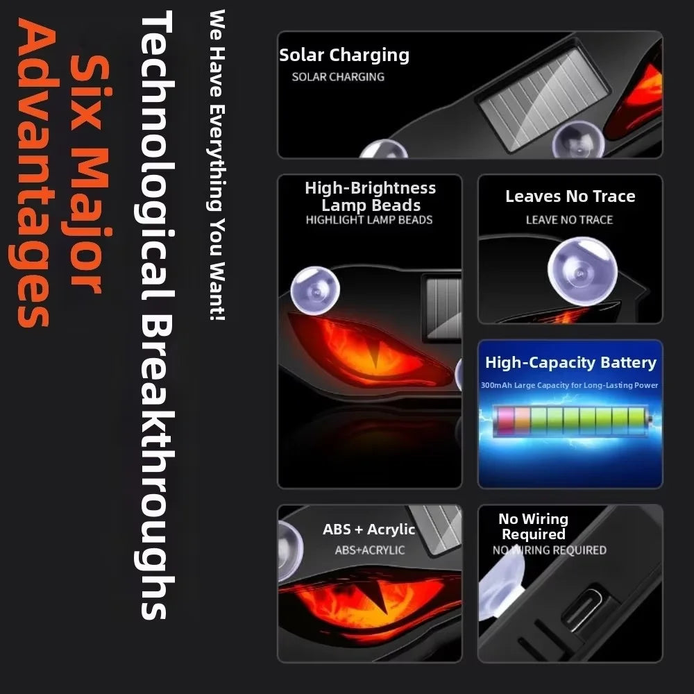 Solar Car Demon Eye Light — Flashing Safety Warning Signal Light