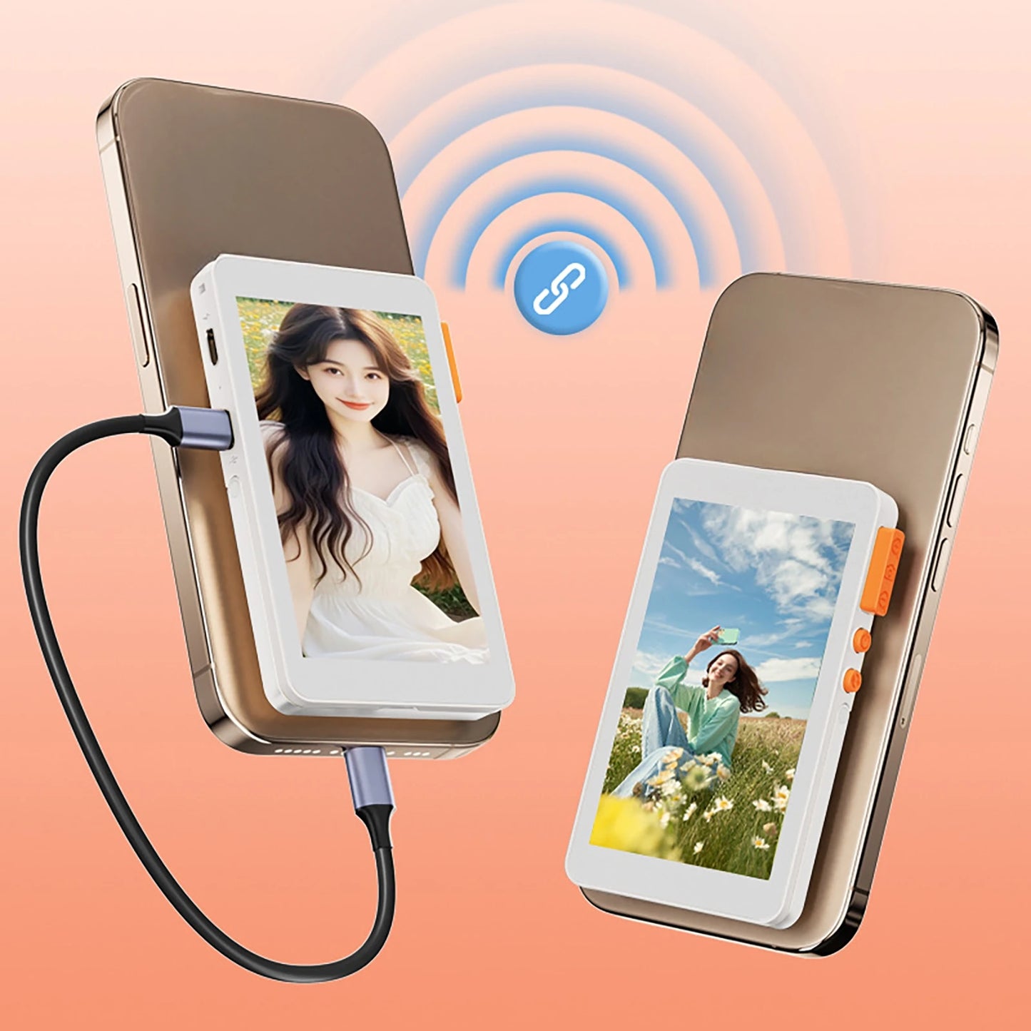 Magnetic Wireless Vlog Selfie Monitor Screen With Adjustable Focus Mobile Phone Selfie Screen Device for Smartphone Rear Camera
