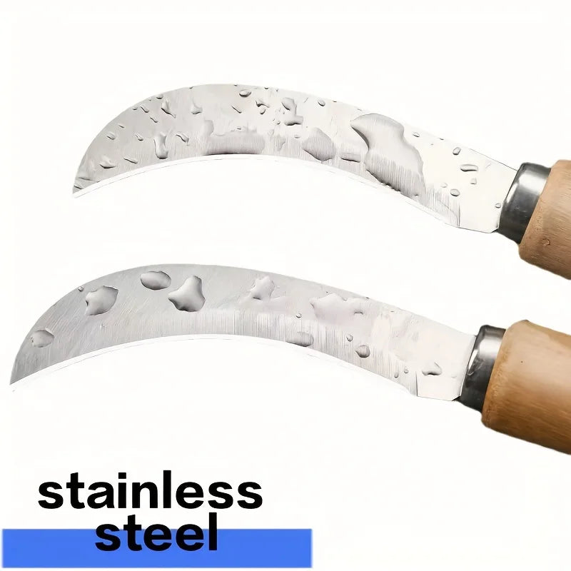 Curved Stainless Steel tool with Wooden Handle,2-in-1 Tool for Summer Garden Weeding,Ideal for Outdoor Yard Use