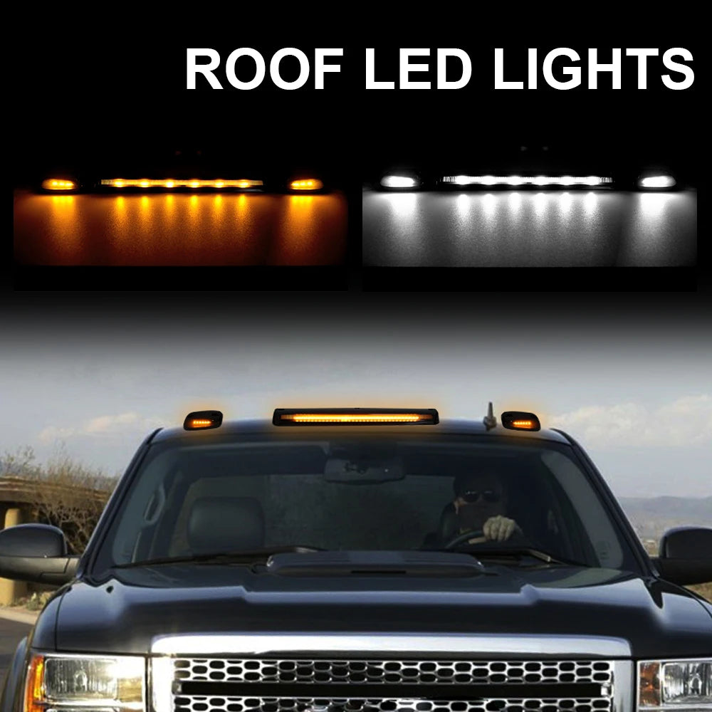 3PCS Smoke Cab Roof Running Amber Side Clearance Dome LED Lights For Chevy Silverado G/M C Sierra 07-13 Auto Warning Drving Lamp