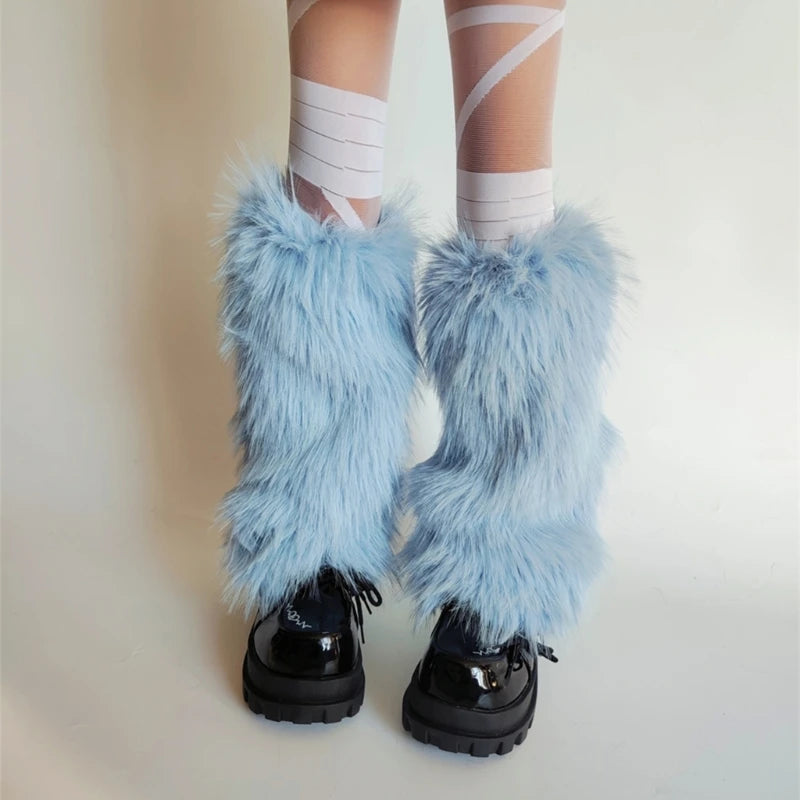 Women's Fuzzy Plush Leg Warmers - Footless Boot Toppers