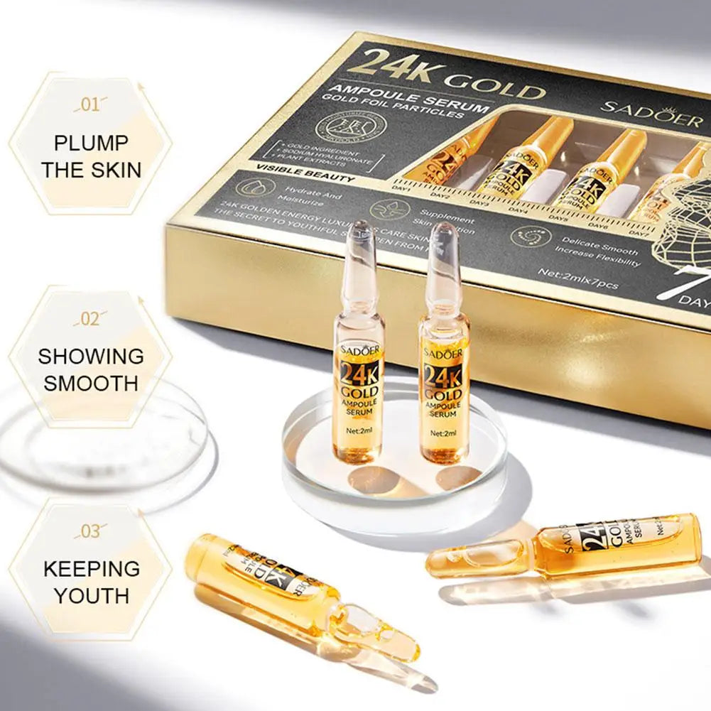 Hyaluronic Acid Vitamin C Moisturizing Rejuvenating Facial Treatment Shrink Pores Whiten Essence Set 24k Golden Ampoule Essence