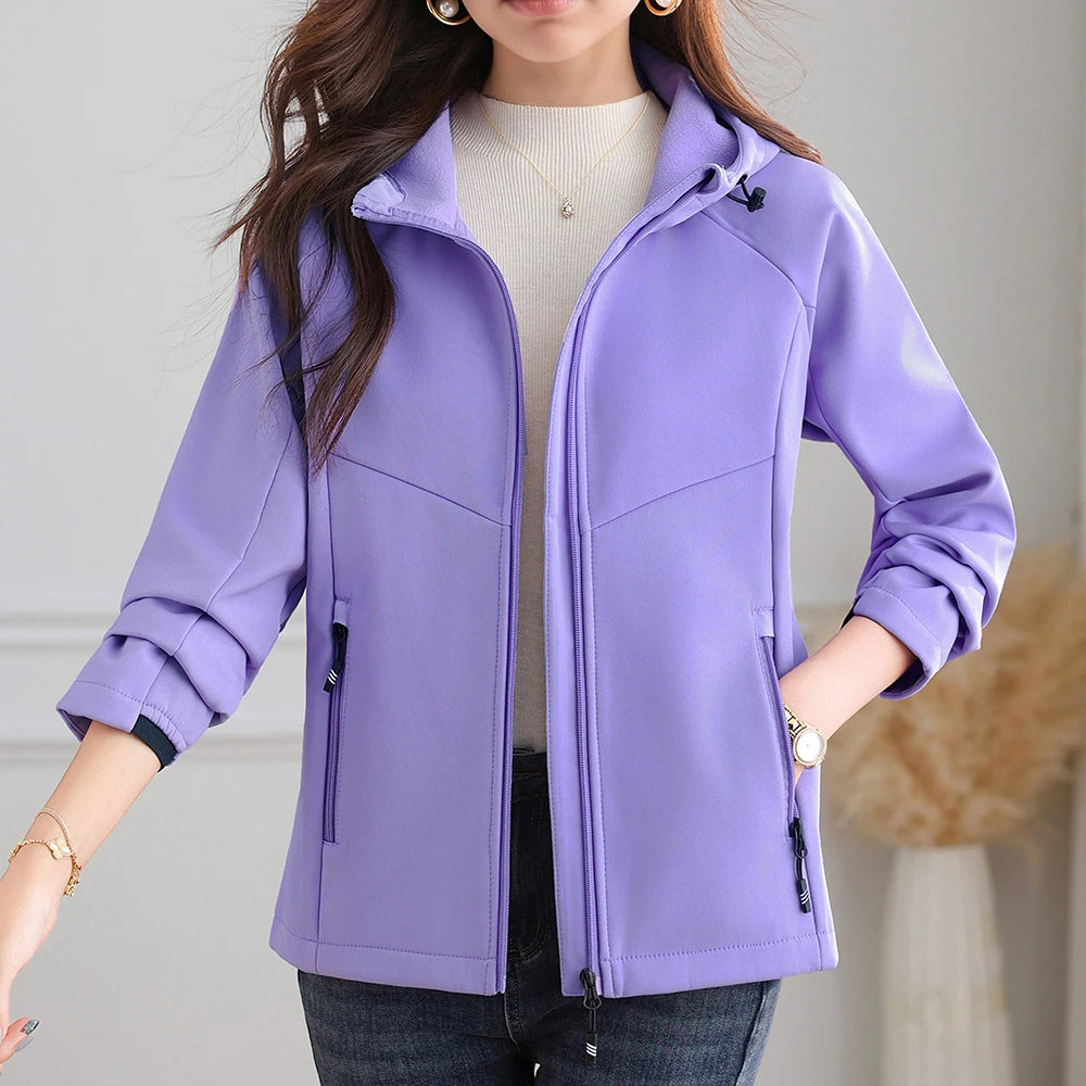 Women's Hooded Fleece Lined Outdoor Jacket - Windproof Hiking Coat - photo 8