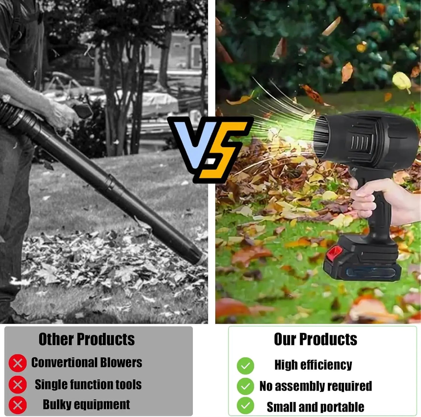 Portable Electric Leaf Blower Cordless - Lightweight Stepless Speed 2 Batteries for Dust/Leaves/Drying