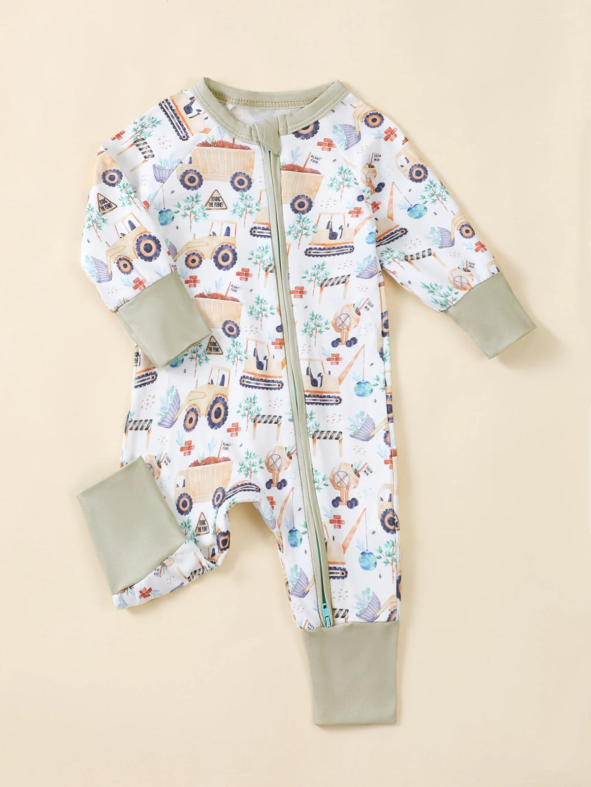Baby Boy Bear Print Romper - Long Sleeve Button-Front Onesie - photo 8