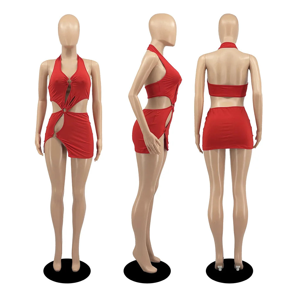 Summer Dresses Woman 2026 High Street Stretch Slim Hollow Sexy Mini Bodycon Dress Elegant Orange Sleeveless Club Party Sundress