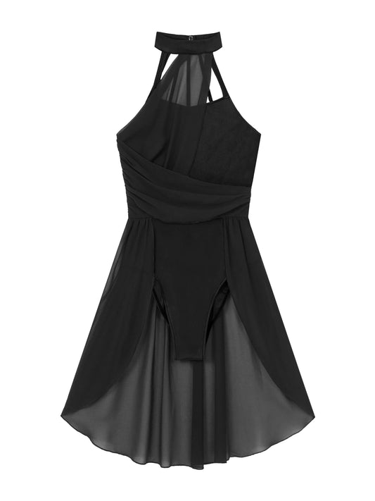 Women's ruched chiffon leotard lyrical dress