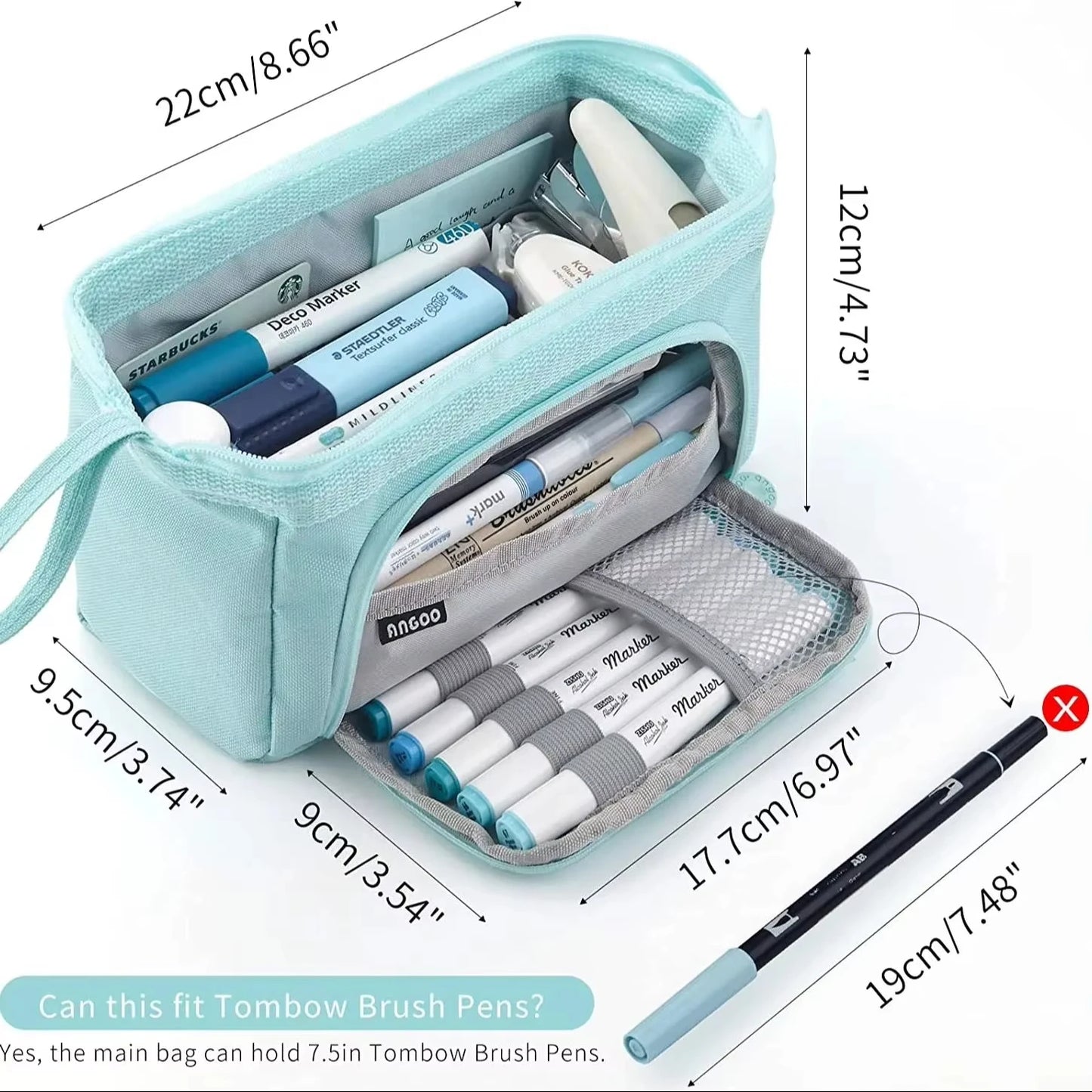 Kawaii Large Capacity Pencil Case Durable Canvas for Student Stationery Double-deck Pen Pouch Storage Bags School Supplies