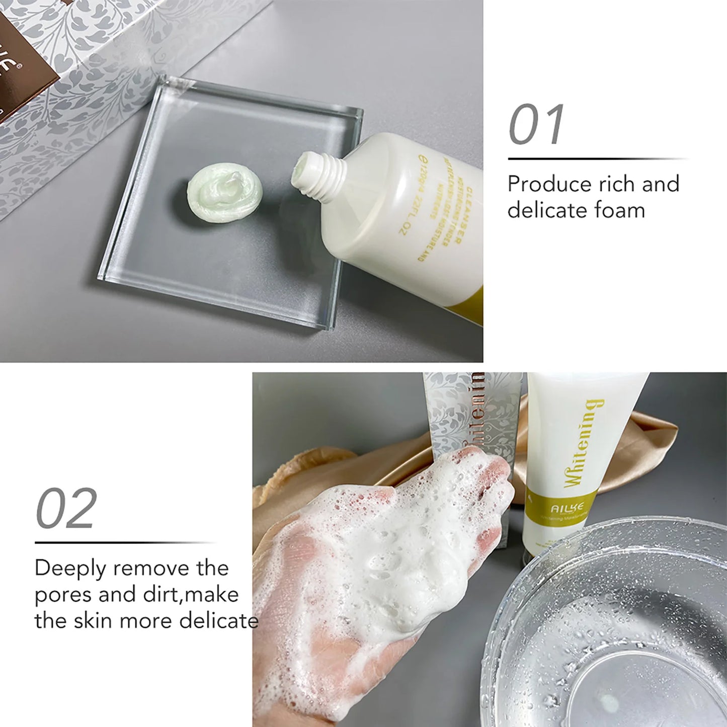 AILKE Whitening Anti-wrinkle Freckle Face Cream With Collagen Hyaluronic Acid Rose Skin Care Women Korean Facial Moisturizer Set
