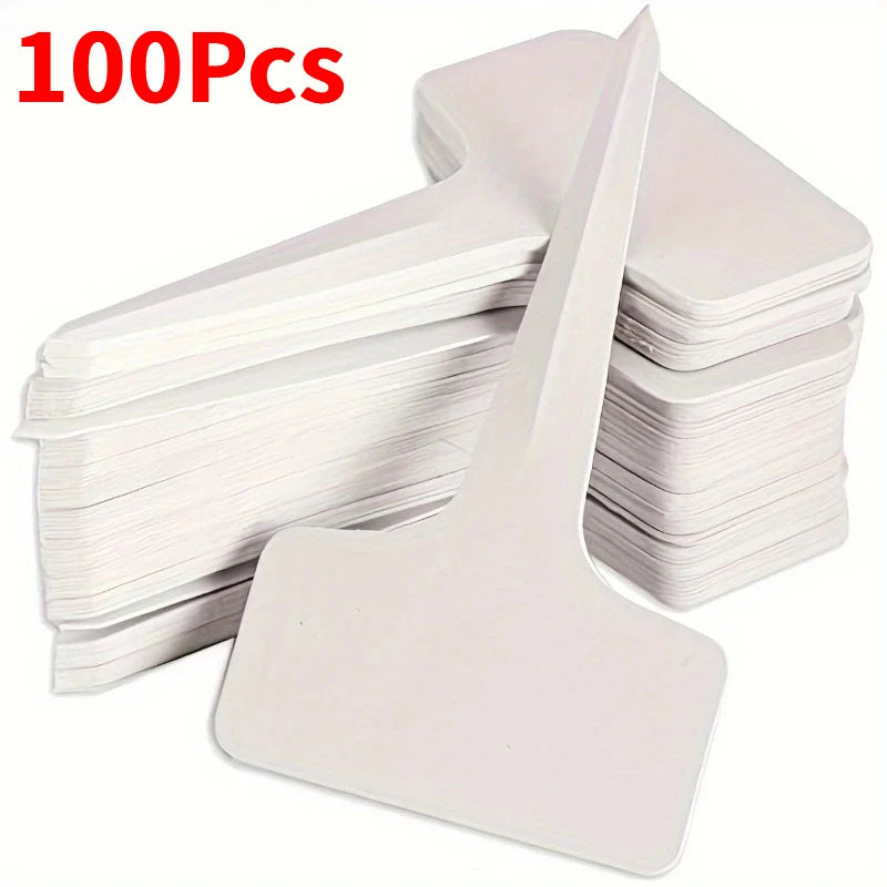100-Pack T-Shaped Garden Plant Labels – Waterproof Plastic Markers for Indoor & Outdoor Gardens