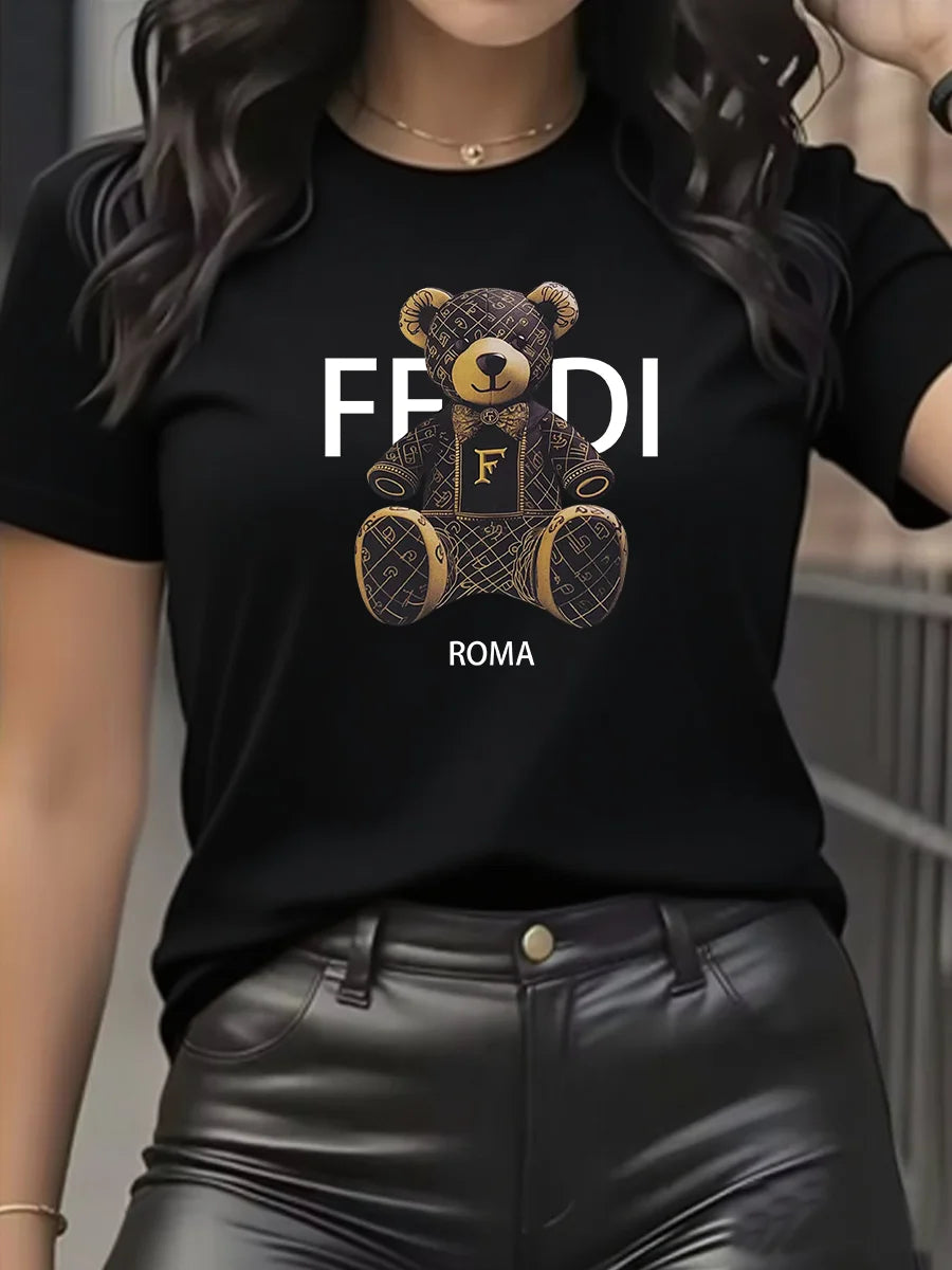 Women's Teddy-Bear Graphic T-Shirt — Soft Crew-Neck Short-Sleeve Top