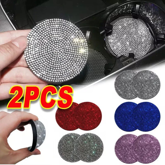2Pcs Diamond Car Coaster Water Cup Slot Non-Slip Mat Bling Gadget Silica Pad Cup Holder Mat Auto Interior Decoration Accessories