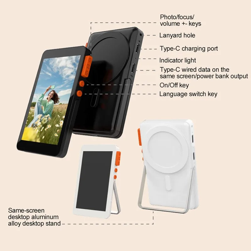 Magnetic Wireless Vlog Selfie Monitor Screen With Adjustable Focus Mobile Phone Selfie Screen Device for Smartphone Rear Camera