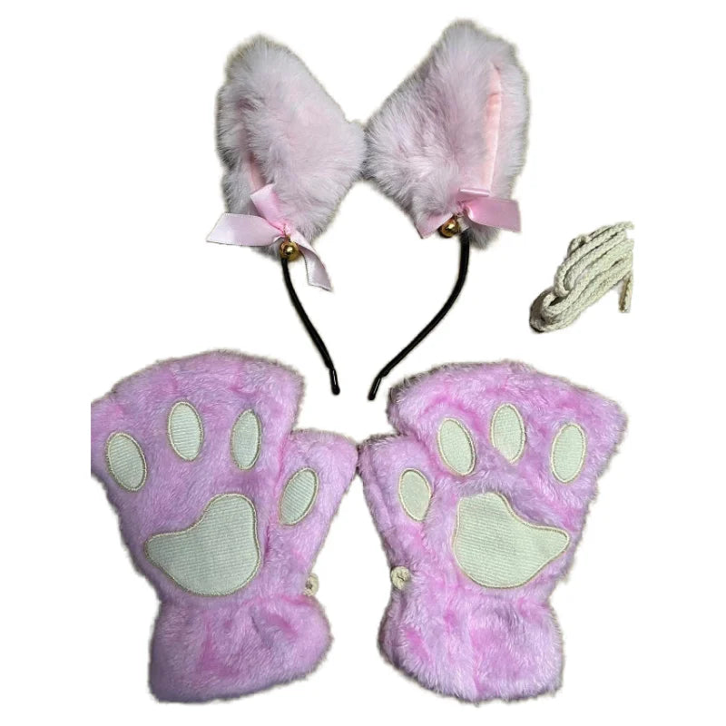Cat Paw Gloves and Cat Ear Headband Set