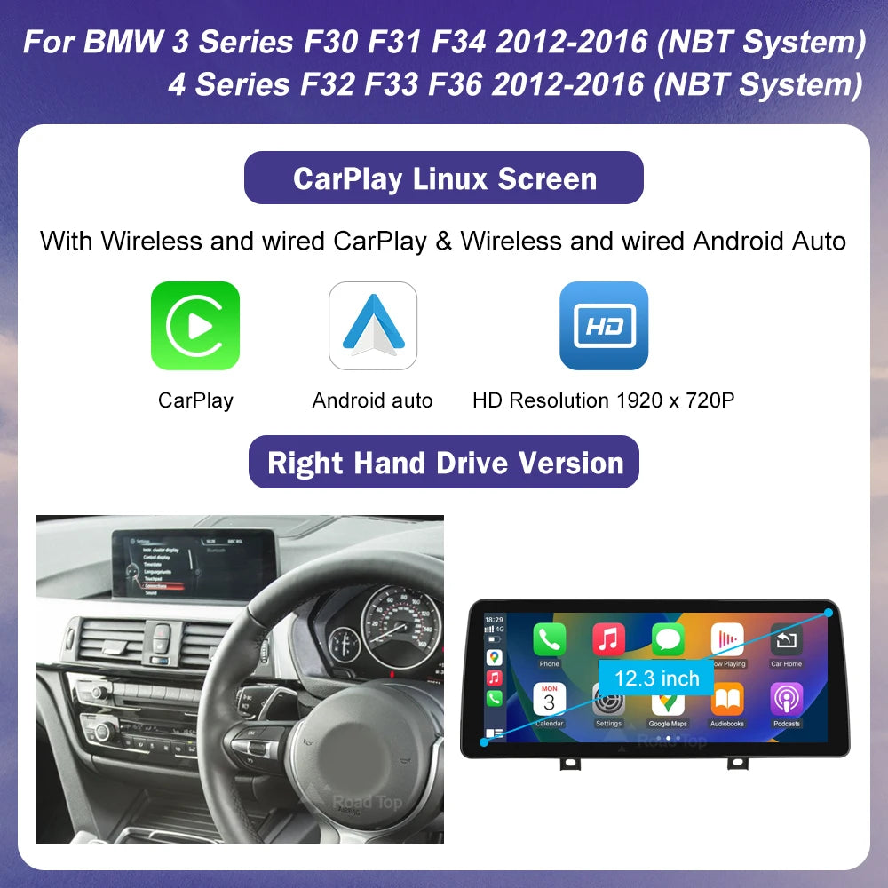 1920*720 Multimedia Touch Screen For BMW 1/2/3/4 Series F20/F21/F22/F30/F31 F33 F34 F36 Android Auto NBT System Wireless Carplay