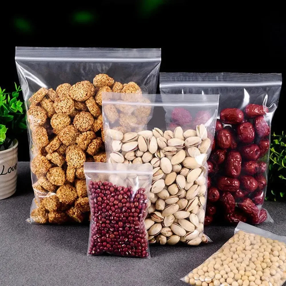 100/300PCS Transparent Zip Bags Food Jewelry Vacuum Storage Bag Plastic Thicken Reclosable Poly Bag Kitchen Organization Package