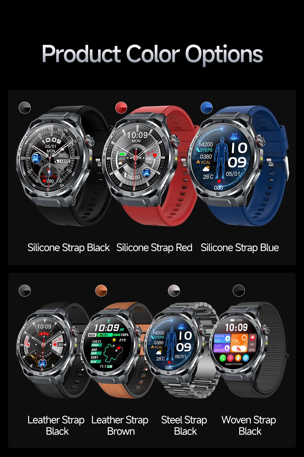 2026 New Body Fat AI Analysis Health Smart Watch ECG+PPG Uric Acid BP Blood Oxygen Call AMOLED Screen Smart Watch For Men Women