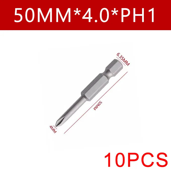 Cross Screwdriver Bit Set — 50mm Alloy Steel 1/4" Hex PH0/PH1/PH2 Bits