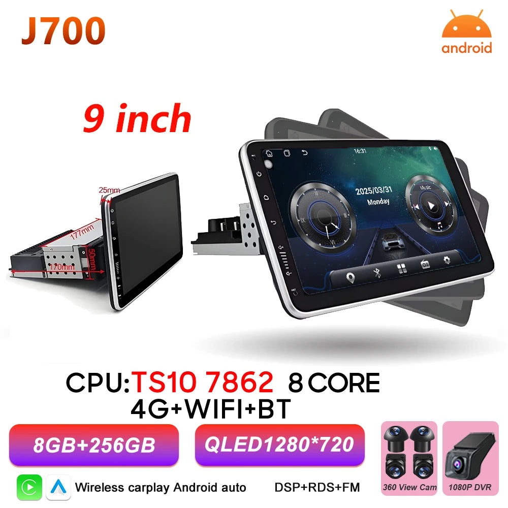 Android 15 1 DIN Screen Universal 9 10 inch Car Stereo CarPlay Car Radio Android Auto GPS Multimedia Player WiFi Player QLED BT