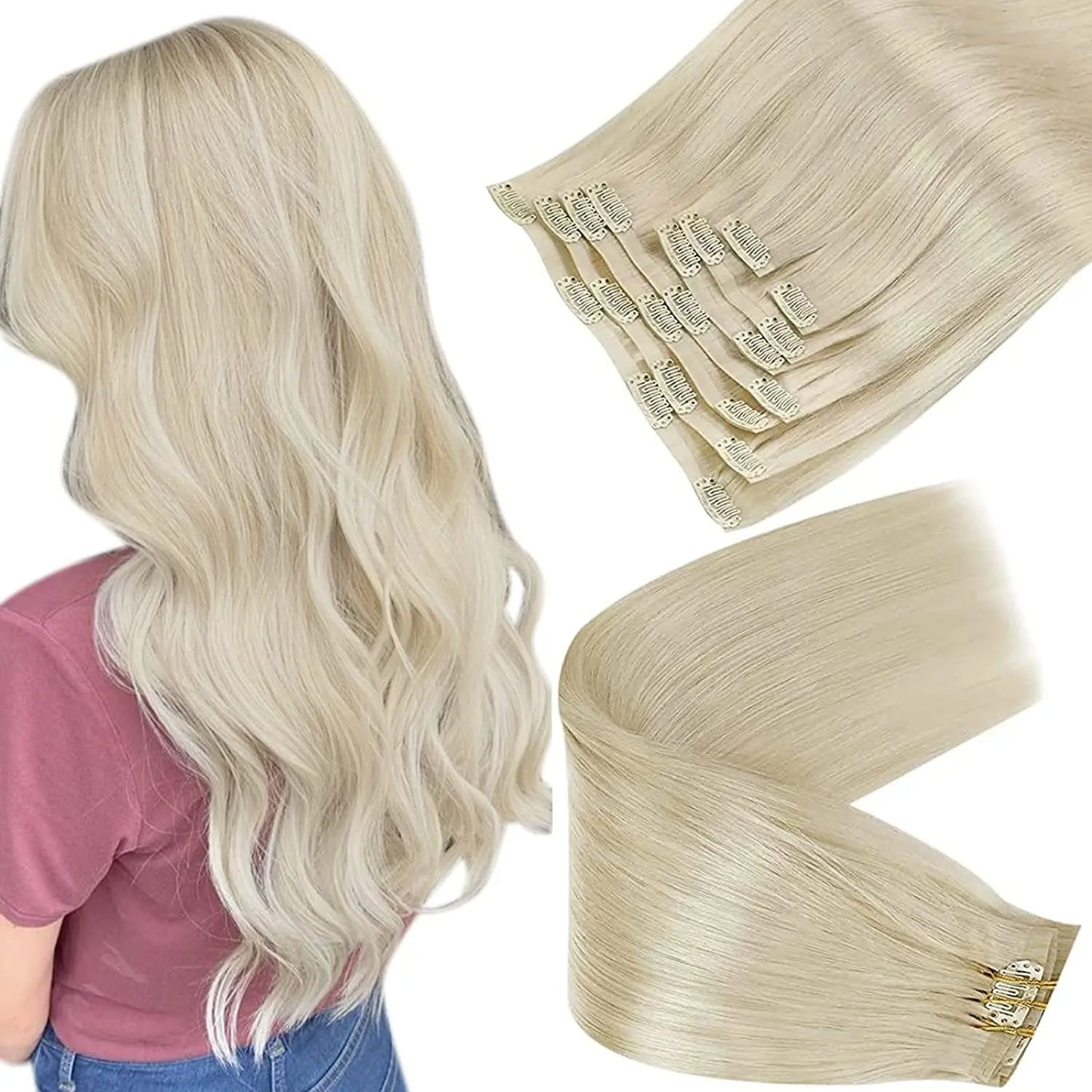Full Shine Seamless Clip in Hair Extensions Remy Human Hair 8Pcs 120g & 80g Clip In Hair Extensions Human Hair Blonde Skin Weft
