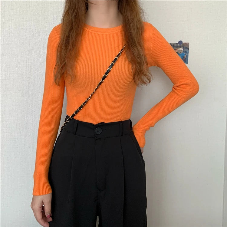 Women's Basic Knit Pullover — Stretch Crew Neck Jumper