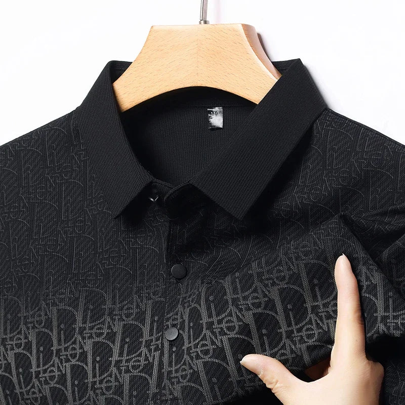 Men's Embossed Letter Polo - Lightweight Breathable Mesh, Lapel