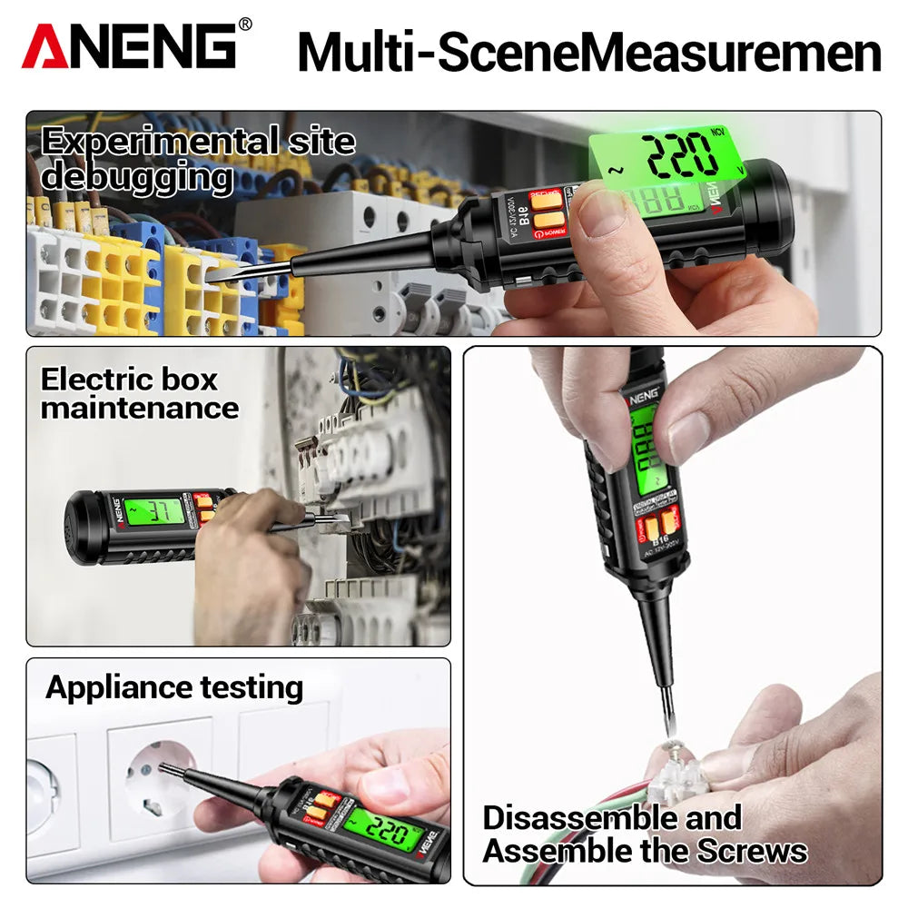 12V-300V AC Voltage Sensing Digital Tester Pen ANENG B16 Word Screwdriver Non-Contact NCV Voltage Sound and Light Alarm Detector