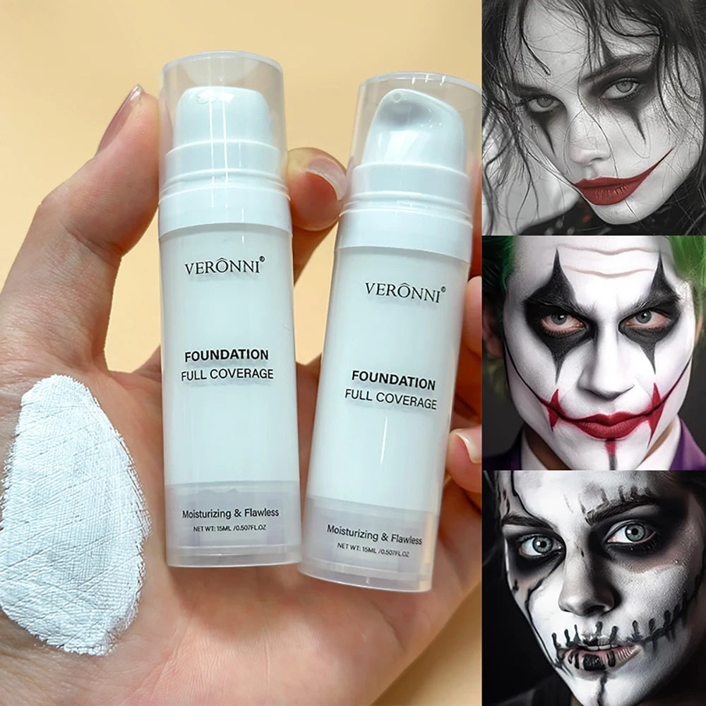 White Liquid Foundation Blending Pure-15ml Silky Creamy Matte Long-Wearing Transfer-Resistant for Stage Cosplay Halloween Makeup