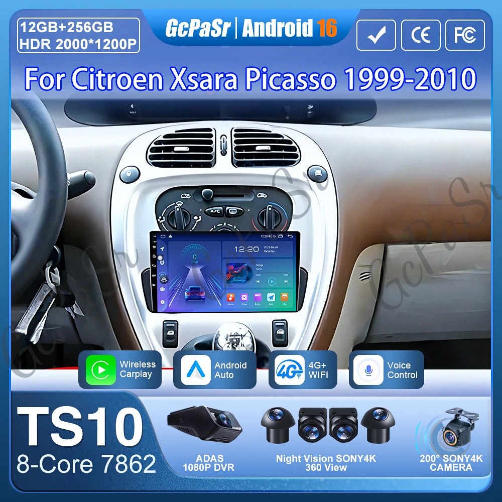 For Citroen Xsara Picasso 1999-2010 Car Radio Carplay Multimedia Player Screen GPS Navigation Android Auto Video Wifi No 2din 2K
