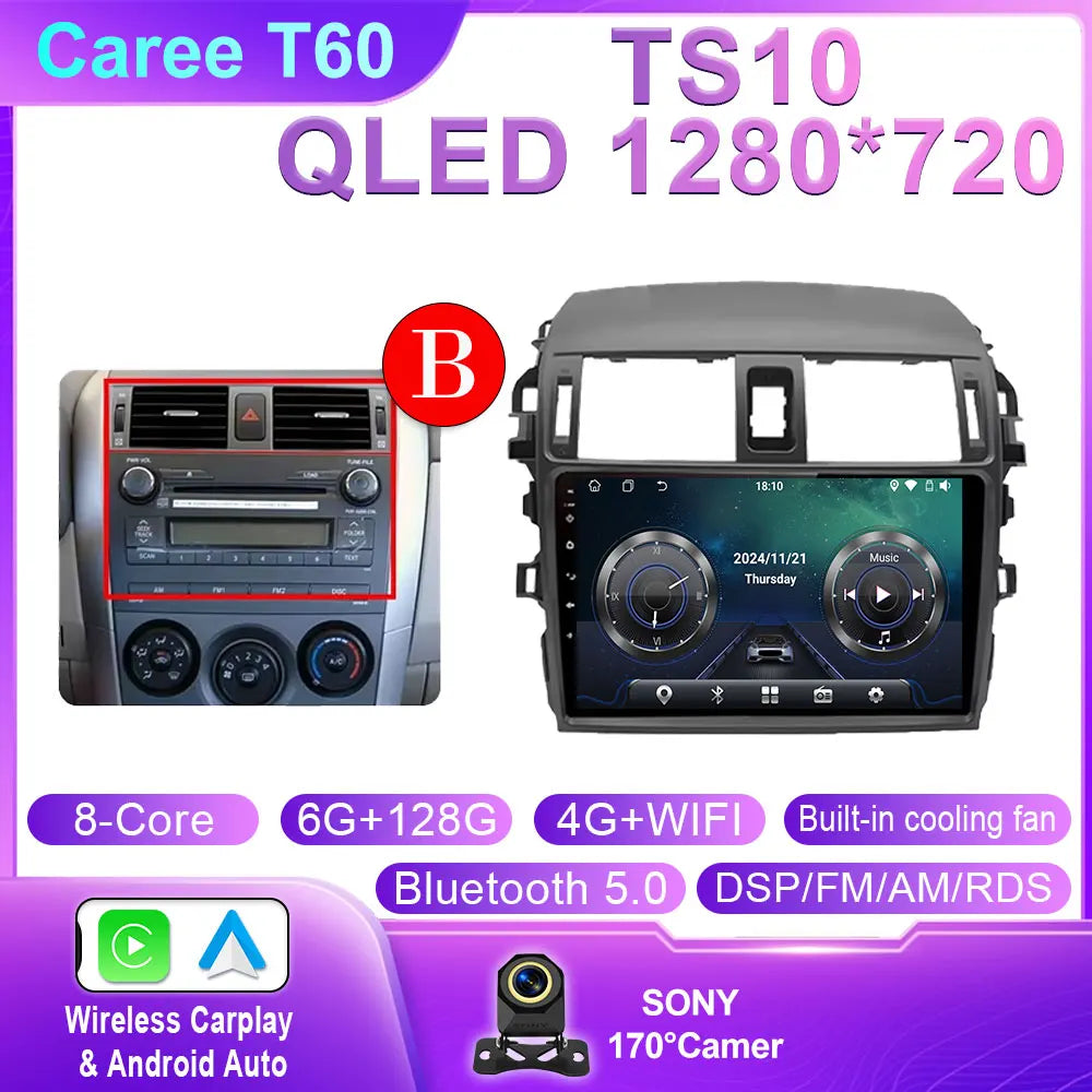 Android 14 For Toyota Corolla 2006 2007 2008 2009 2010 2012 2013 Carplay stereo Car Radio Navigation GPS Multimedia video NO DVD