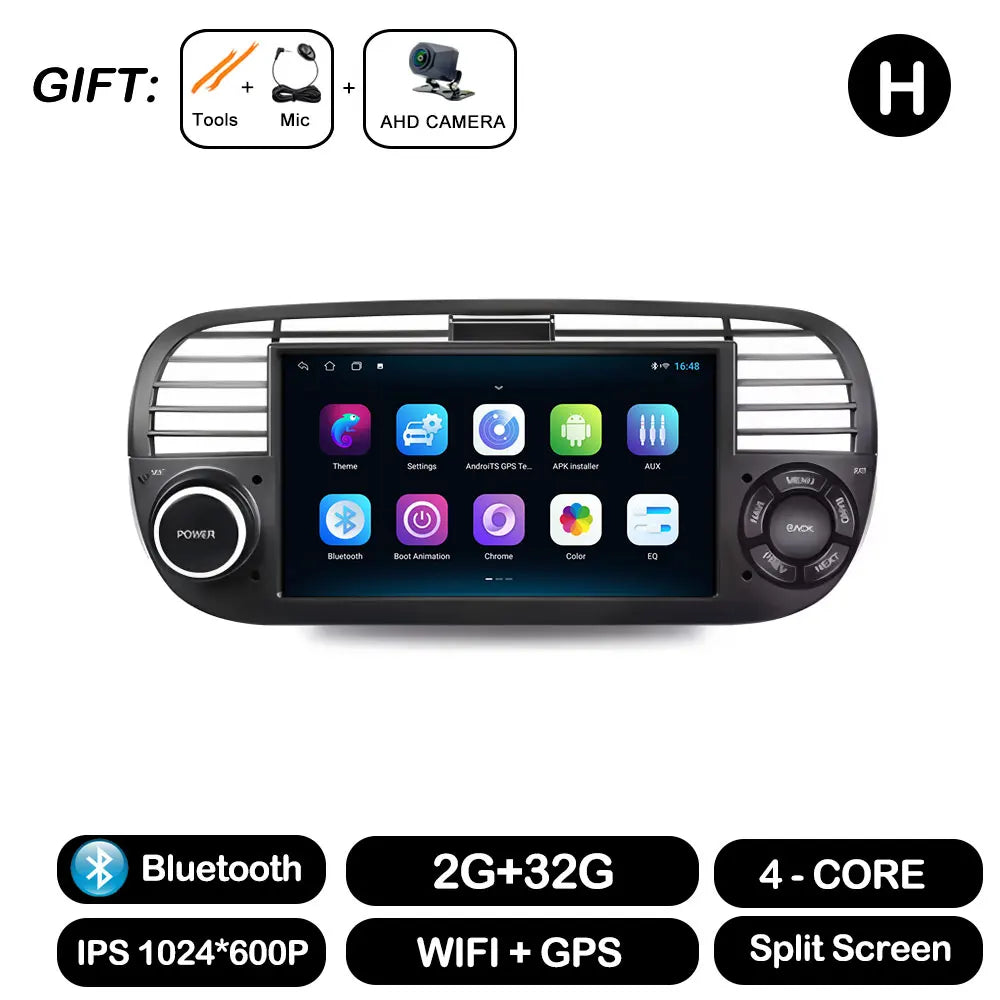 7" Car Stereo with Apple CarPlay & Android Auto, Compatible with Fiat 500 (2007-2015)
