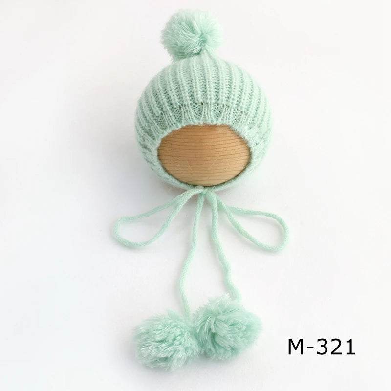 Newborn Pixie Pom Pom Bonnet - Knit Baby Photo Prop Hat - photo 10