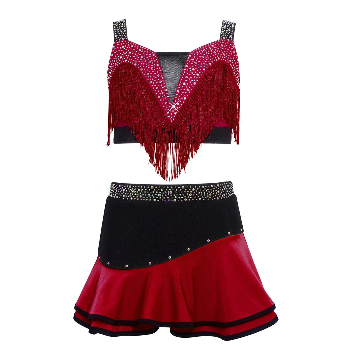 Girls fringe top and skirt Latin dance set