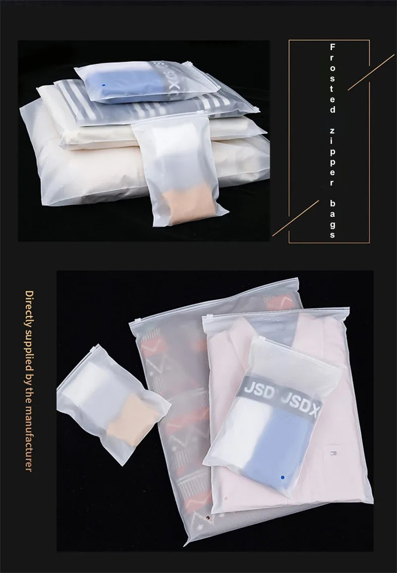StoBag 10pcs Frosted Matte Zipper Bags Clothes Packaging Pouch Plastic Sealed Shirts Storage Shipping Reusable Organizer Pocket