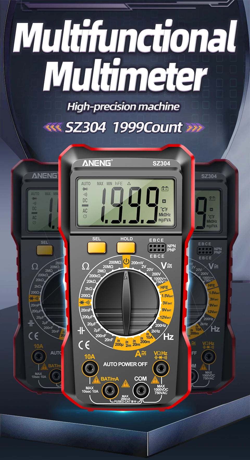 ANENG SZ304 Digital 2026 Counts Multimetes AC/DC Votage Current Resistance Ohm NCV High Precision Professional Multimetro Tester