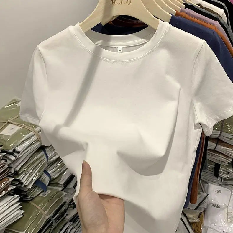 Cotton Black Short-sleeved T-shirt Women's Korean Version Loose High-quality Crew Neck Summer New Streetwear