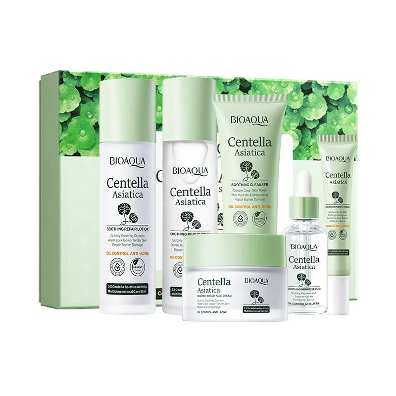 6pcs/set BIOAQUA Centella Skin Care Sets Moisturizing Anti-Aging Face Facial Cleanser Face Cream Serum Eye Cream Skin Care Kit