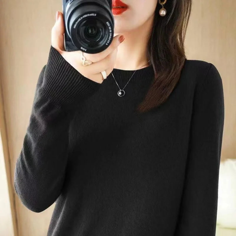 Women's Soft Knit Crew Neck Sweater, Basic Jumper