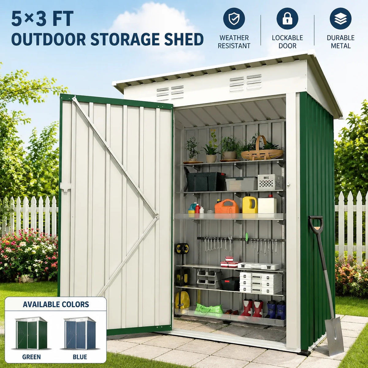 Heavy-duty 5x3 ft lockable metal storage shed — view 9 of 18