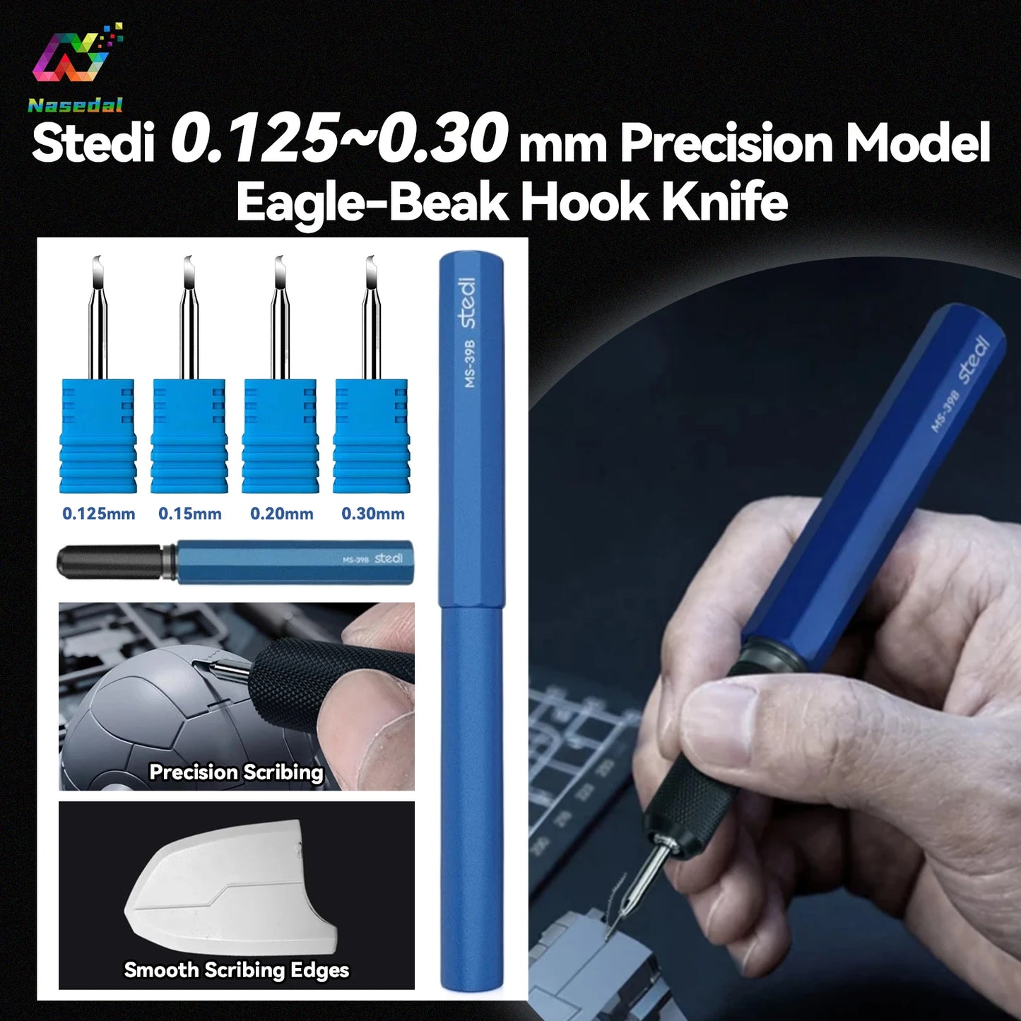Stedi 0.125~0.30mm Precision Eagle-Beak Hook Knife Smooth Scribing Edges for Gundam Model Trimming Scribing Carving Hand Tool