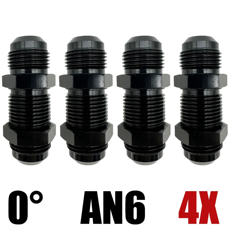 4X 0 Degrees AN3 AN4 AN6 AN8 AN10 AN12 Bulkhead Flare Fitting Union Adapter Fuel Hose Straight Fitting For Tab Rr Wirewall Black